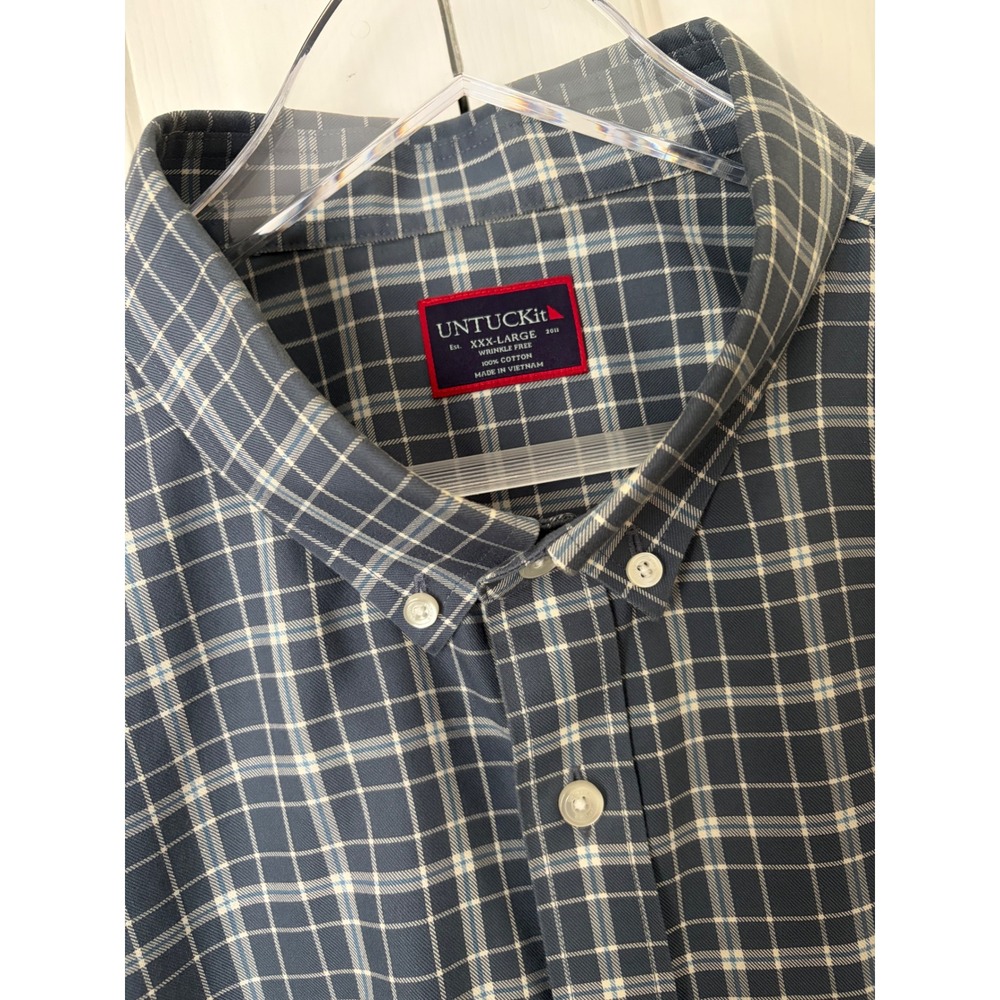 UNTUCKit Lazaret Button Down Mens XXXL Blue Plaid Wrinkle Free Long Sleeve Shirt